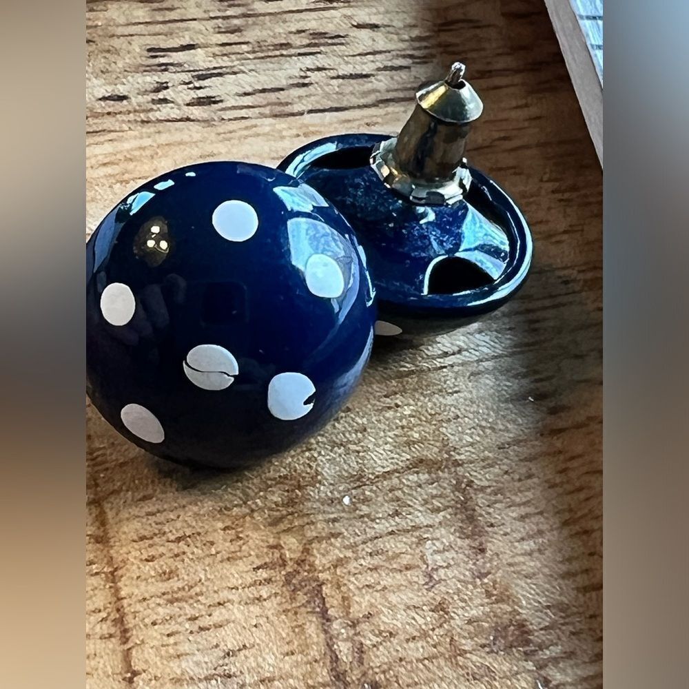 vintage spotted blue and white metal earrings